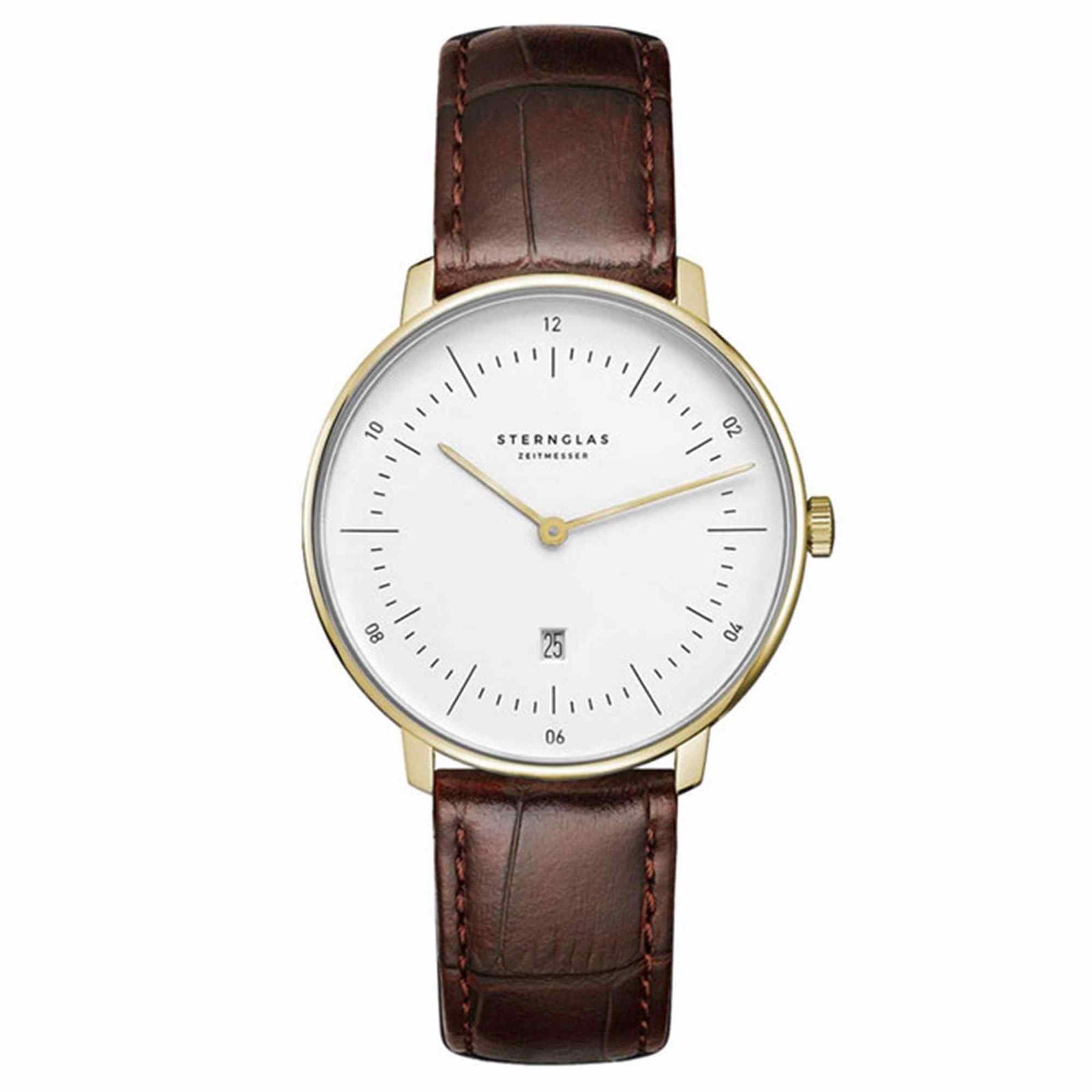 Sternglas NAOS XS 33mm Quartz Watch S01-ND02-NB01, White Dial, Sapphire Crystal, Noble Cognac Leather Strap, 5 ATM Water Resistant