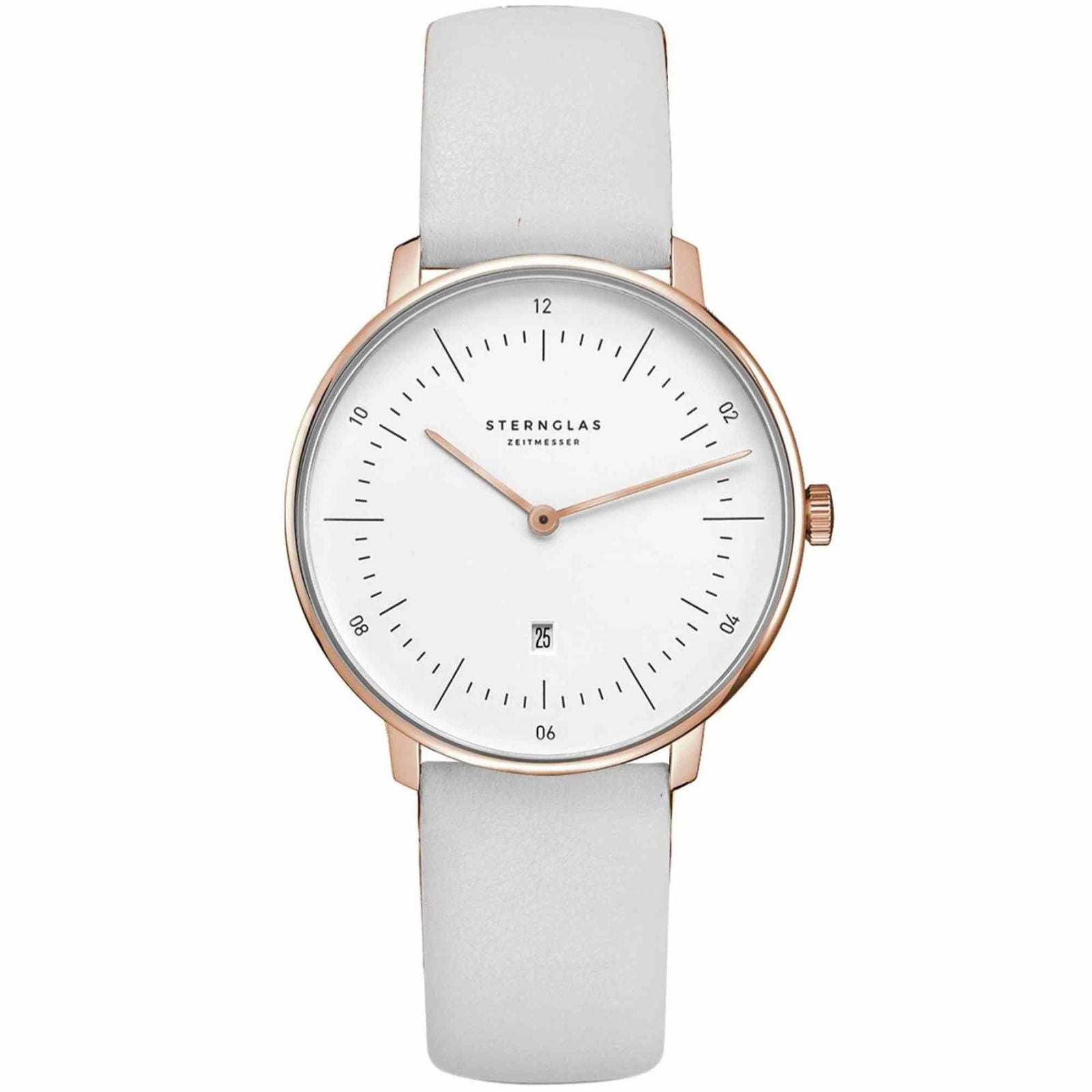 Sternglas NAOS XS 33mm Quartz Watch S01-ND13-KL14, White Dial, Sapphire Crystal, Klassik White Leather Strap, 5 ATM Water Resistant