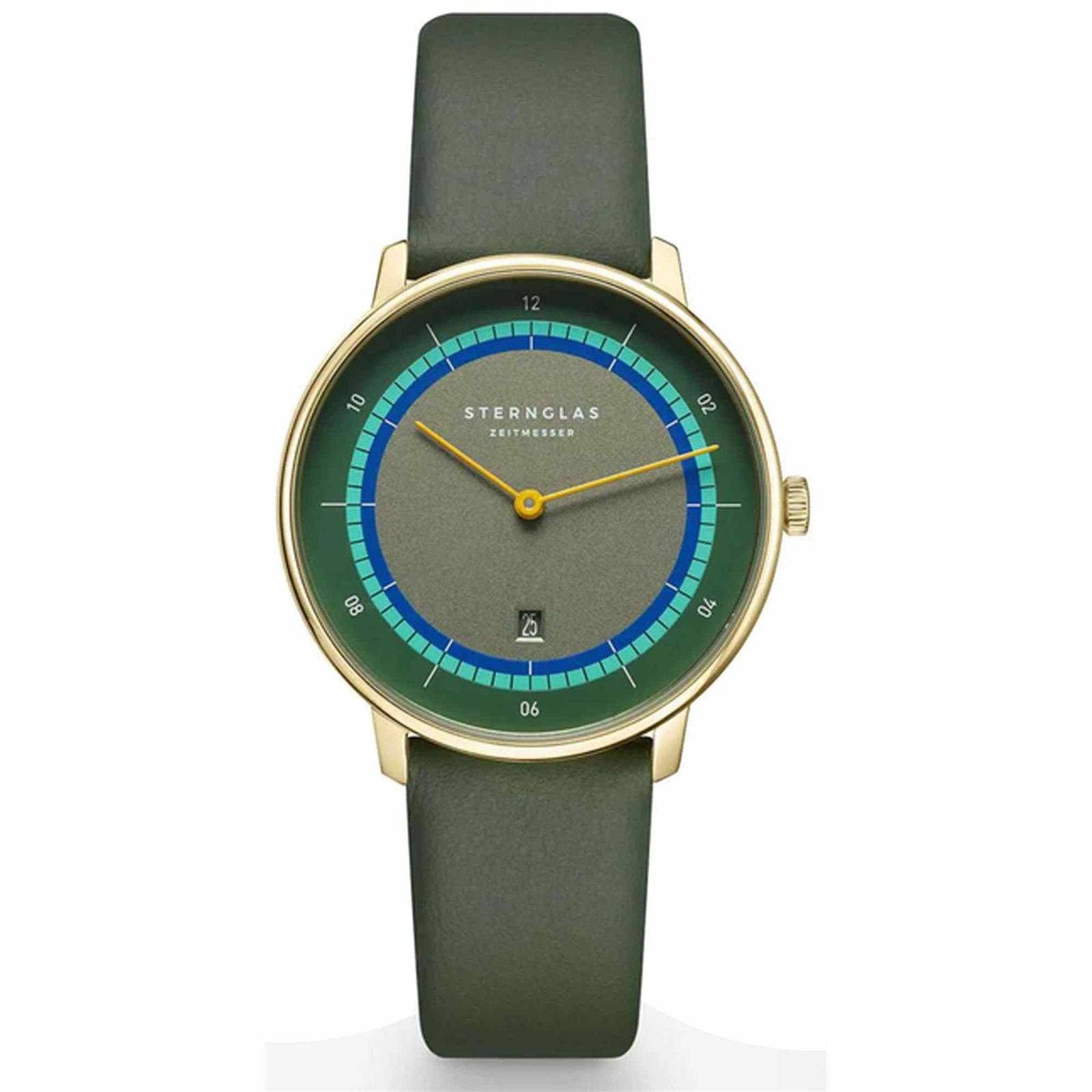 Sternglas NAOS XS Edition Argo 33mm Quartz Watch S01-NDA22-KL09, Satin Dark Green Dial, Sapphire Crystal, Klassik Sage Green Leather Strap, 5 ATM Water Resistant