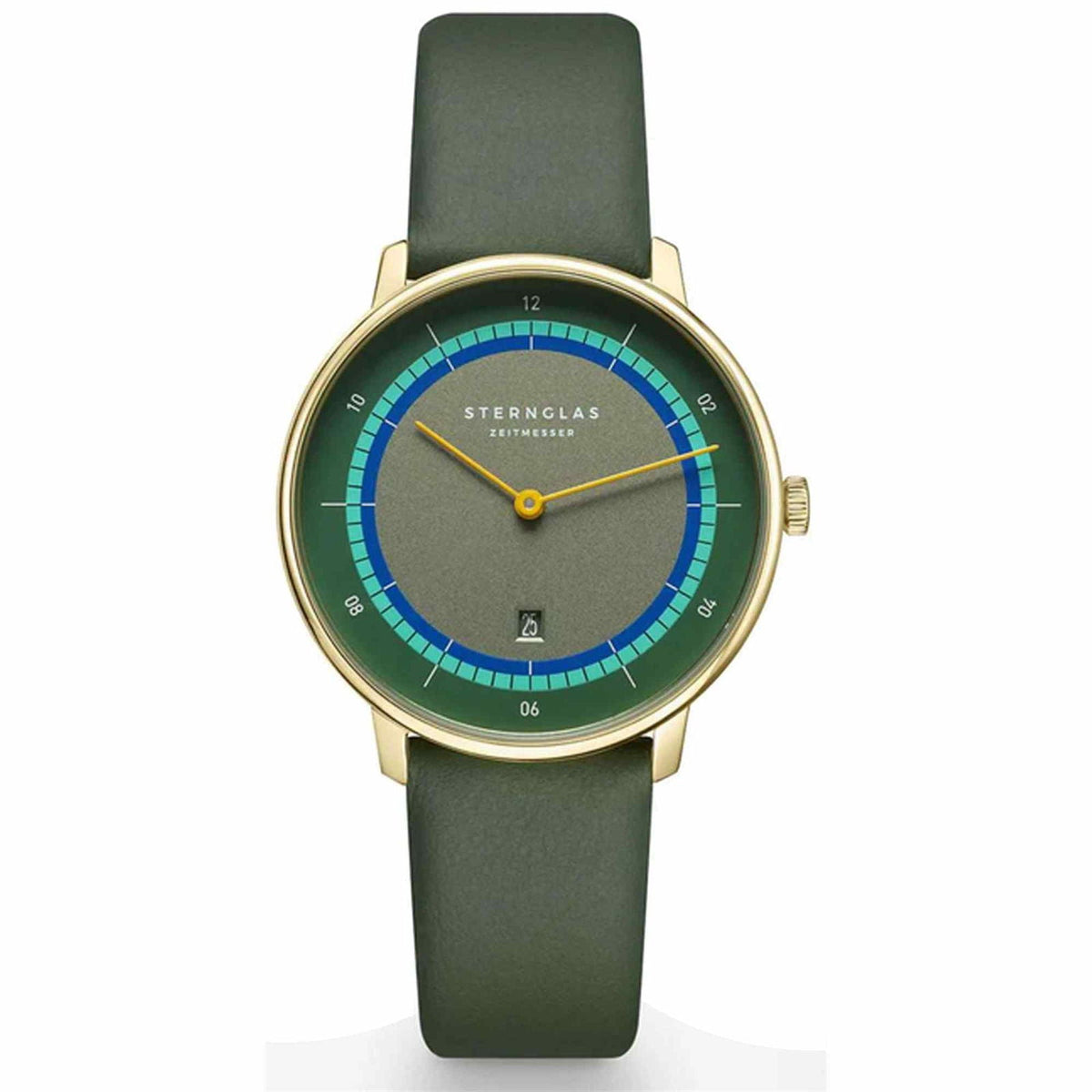Sternglas NAOS XS Edition Argo 33mm Quartz Watch S01-NDA22-KL09, Satin Dark Green Dial, Sapphire Crystal, Klassik Sage Green Leather Strap, 5 ATM Water Resistant