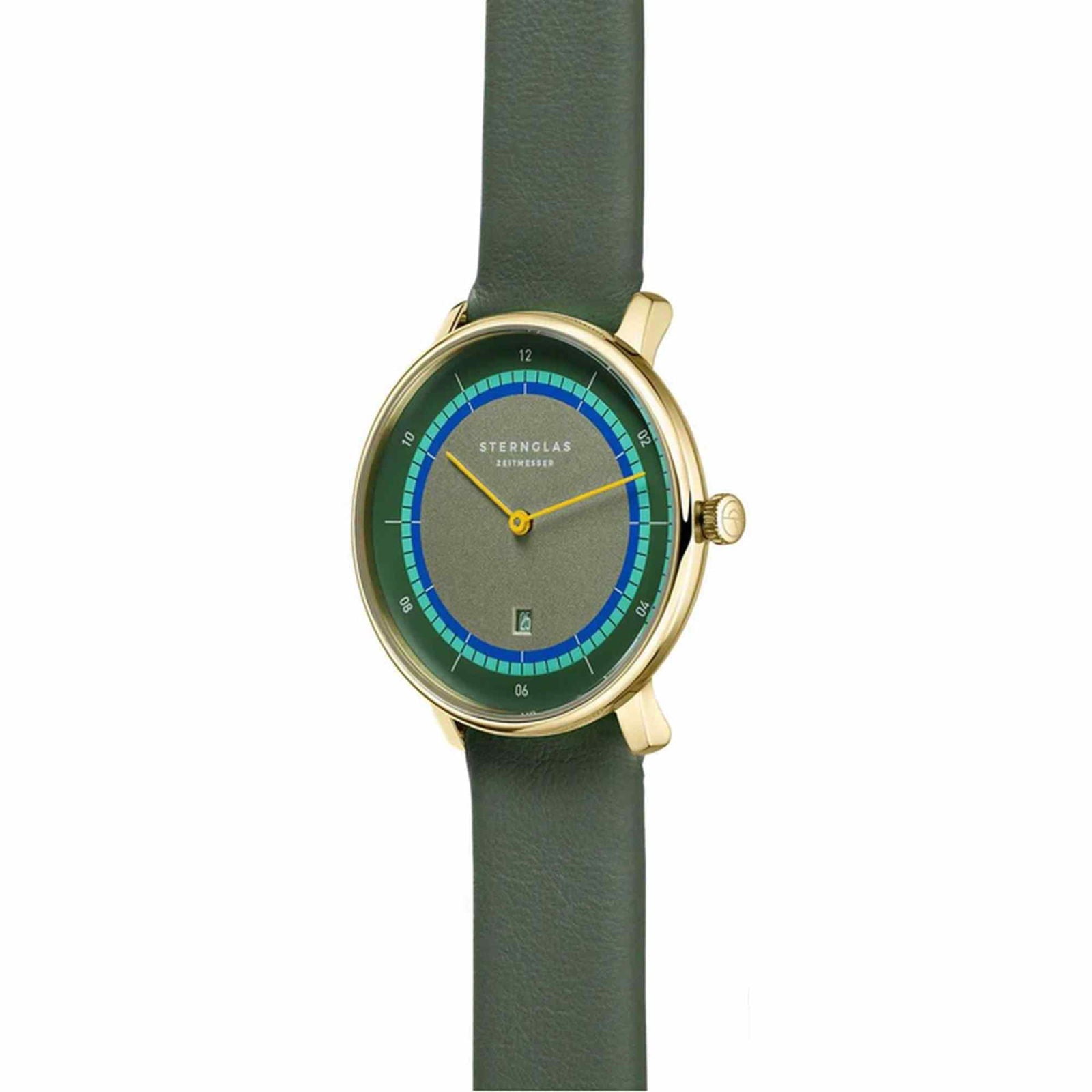 Sternglas NAOS XS Edition Argo 33mm Quartz Watch S01-NDA22-KL09, Satin Dark Green Dial, Sapphire Crystal, Klassik Sage Green Leather Strap, 5 ATM Water Resistant