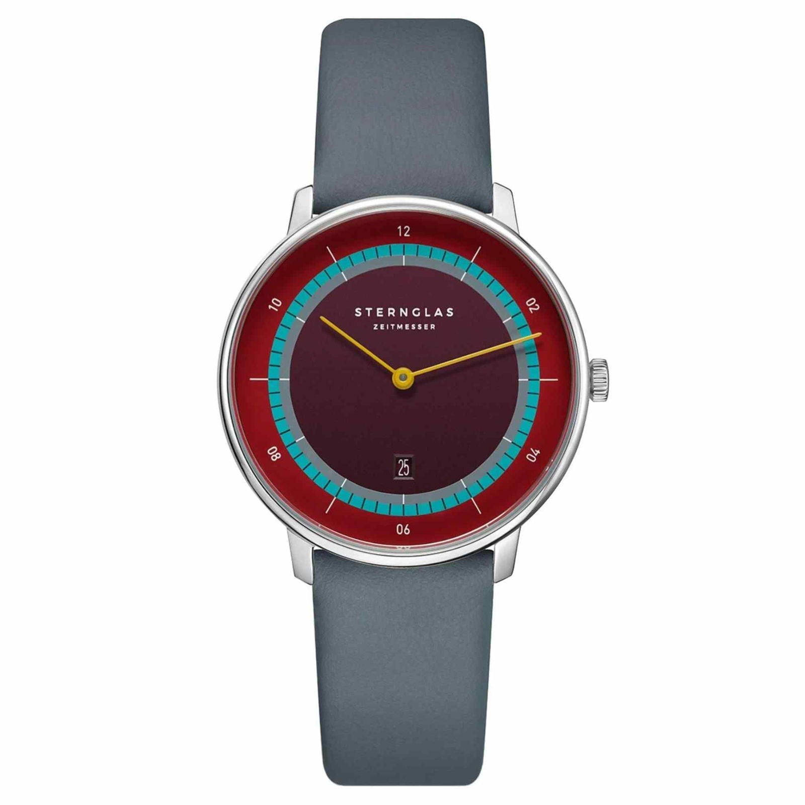 Sternglas NAOS XS Edition Argo 33mm Quartz Watch S01-NDA24-KL10, Satin Red Dial, Sapphire Crystal, Klassik Ice Blue Leather Strap, 5 ATM Water Resistant