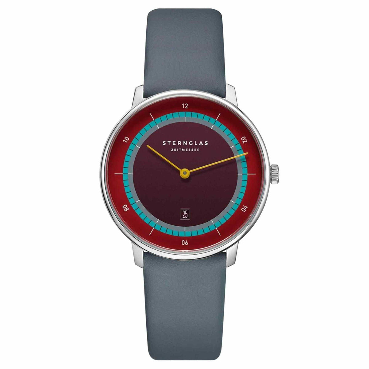 Sternglas NAOS XS Edition Argo 33mm Quartz Watch S01-NDA24-KL10, Satin Red Dial, Sapphire Crystal, Klassik Ice Blue Leather Strap, 5 ATM Water Resistant
