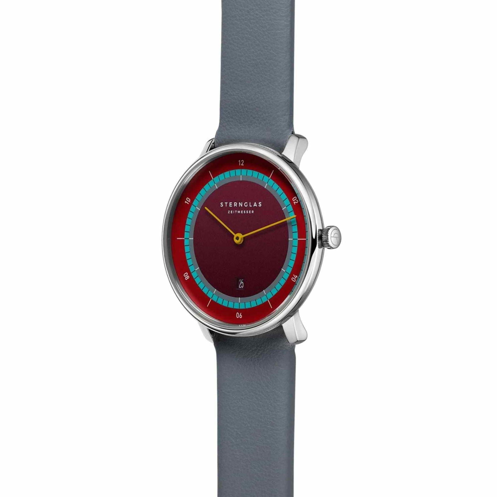 Sternglas NAOS XS Edition Argo 33mm Quartz Watch S01-NDA24-KL10, Satin Red Dial, Sapphire Crystal, Klassik Ice Blue Leather Strap, 5 ATM Water Resistant