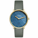 Sternglas Naos XS Edition Blue Mother of Pearl Gold 33mm Watch S01-NDP07-KL09, Sapphire Crystal, Sage Green Leather Strap, 5 ATM Water Resistant