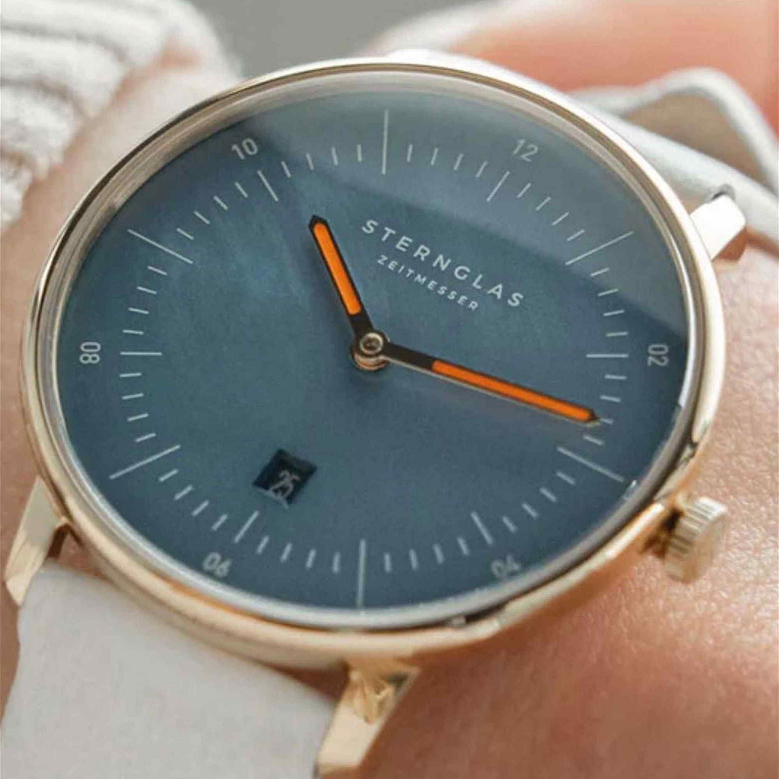 Sternglas Naos XS Edition 33mm Watch S01-NDP07-KL13, Blue Mother of Pearl Dial, Sapphire Crystal, White Leather Strap, 5 ATM Water Resistant
