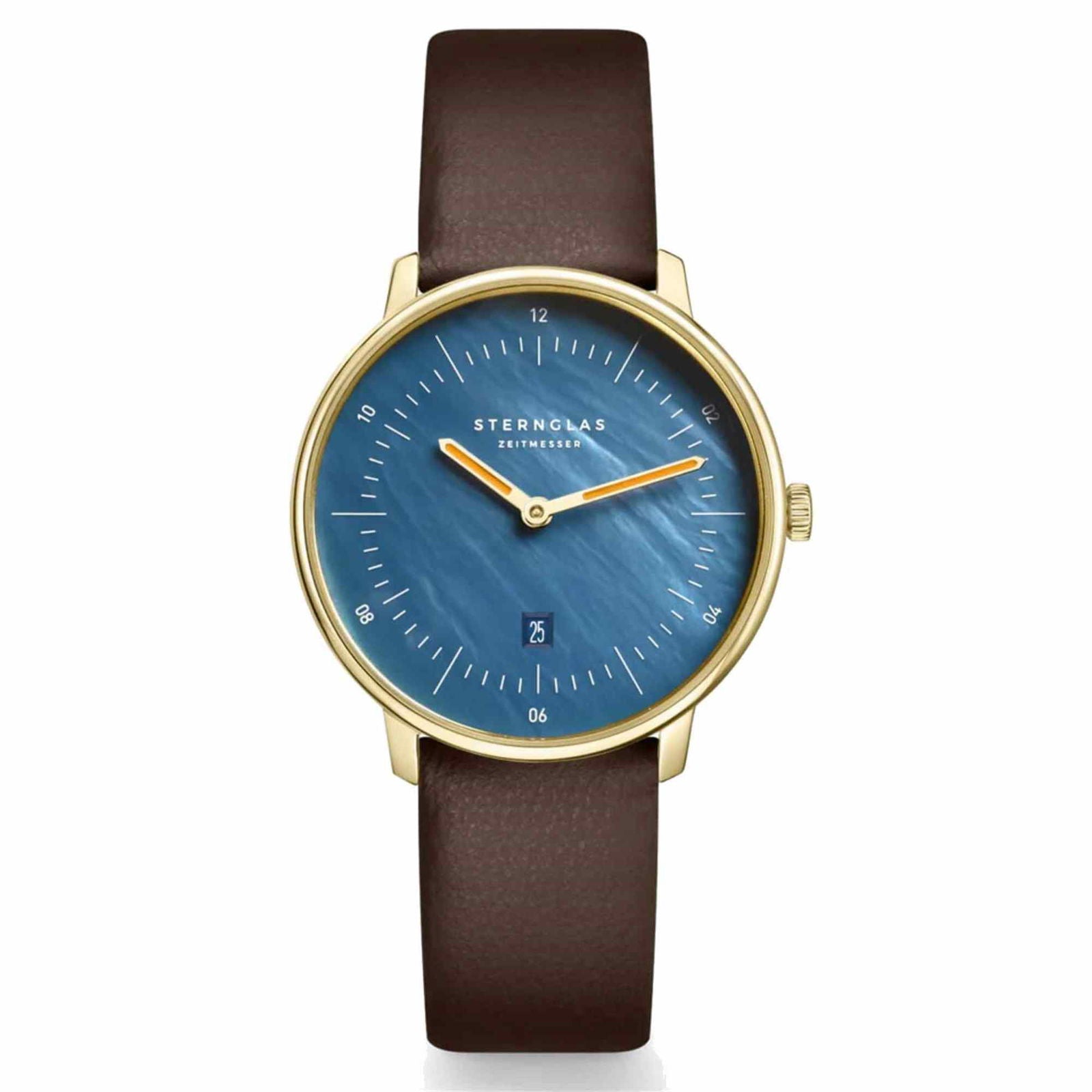 Sternglas Naos XS Edition 33mm Watch S01-NDP07-KL18, Blue Mother of Pearl Dial, Sapphire Crystal, Dark Brown Leather Strap, 5 ATM Water Resistant