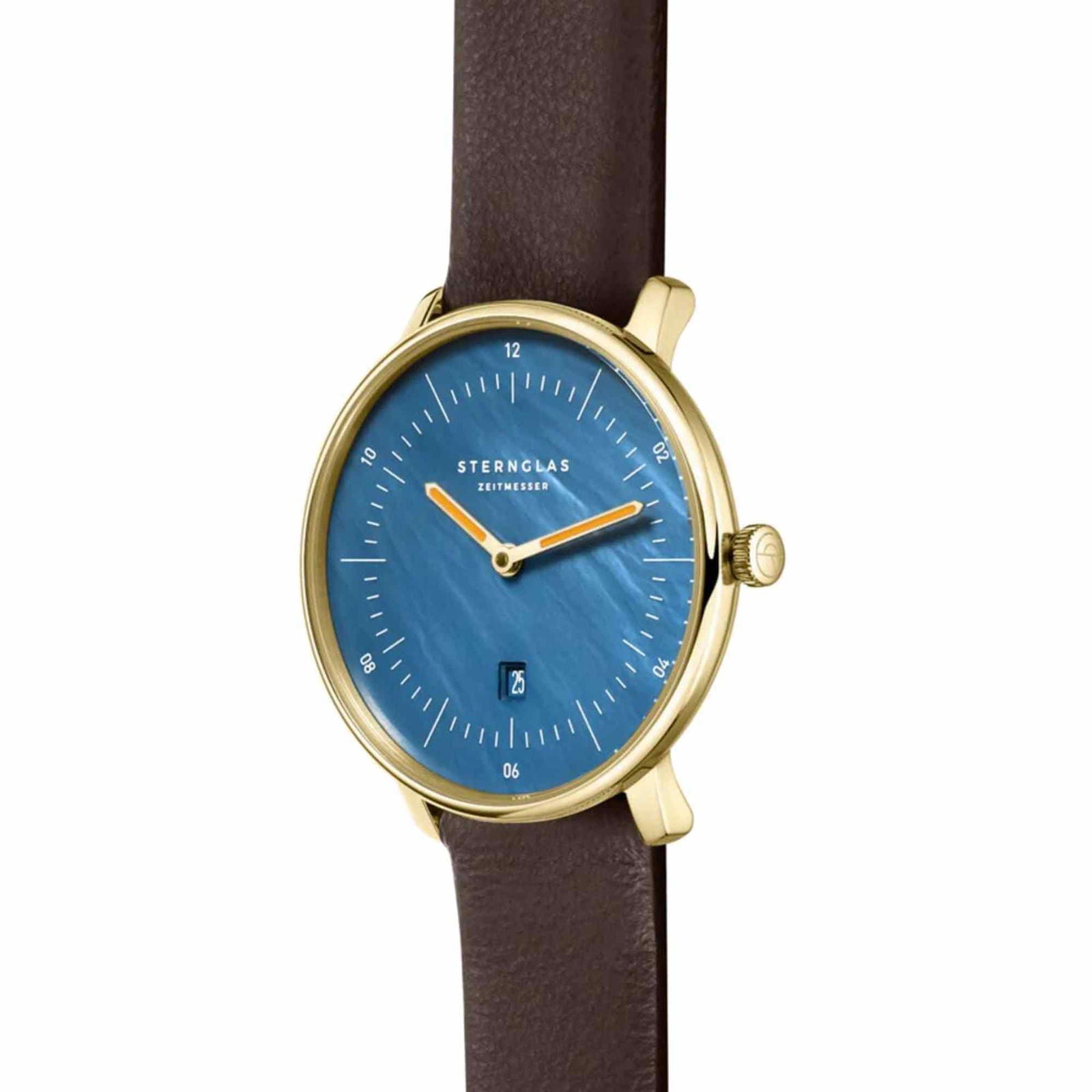 Sternglas Naos XS Edition 33mm Watch S01-NDP07-KL18, Blue Mother of Pearl Dial, Sapphire Crystal, Dark Brown Leather Strap, 5 ATM Water Resistant