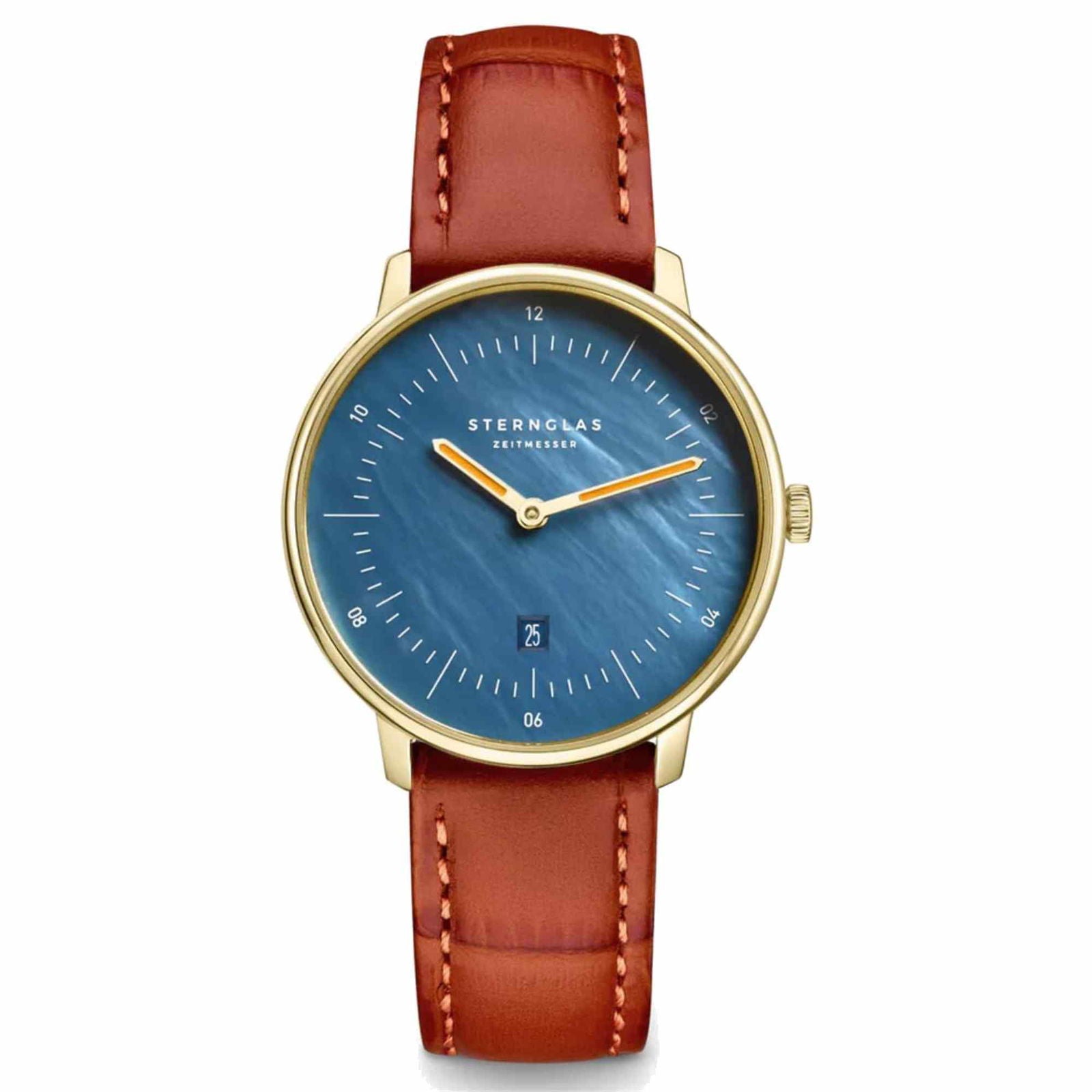 Sternglas Naos XS Edition 33mm Watch S01-NDP07-NB01, Blue Mother of Pearl Dial, Sapphire Crystal, Dark Brown Leather Strap, 5 ATM Water Resistant