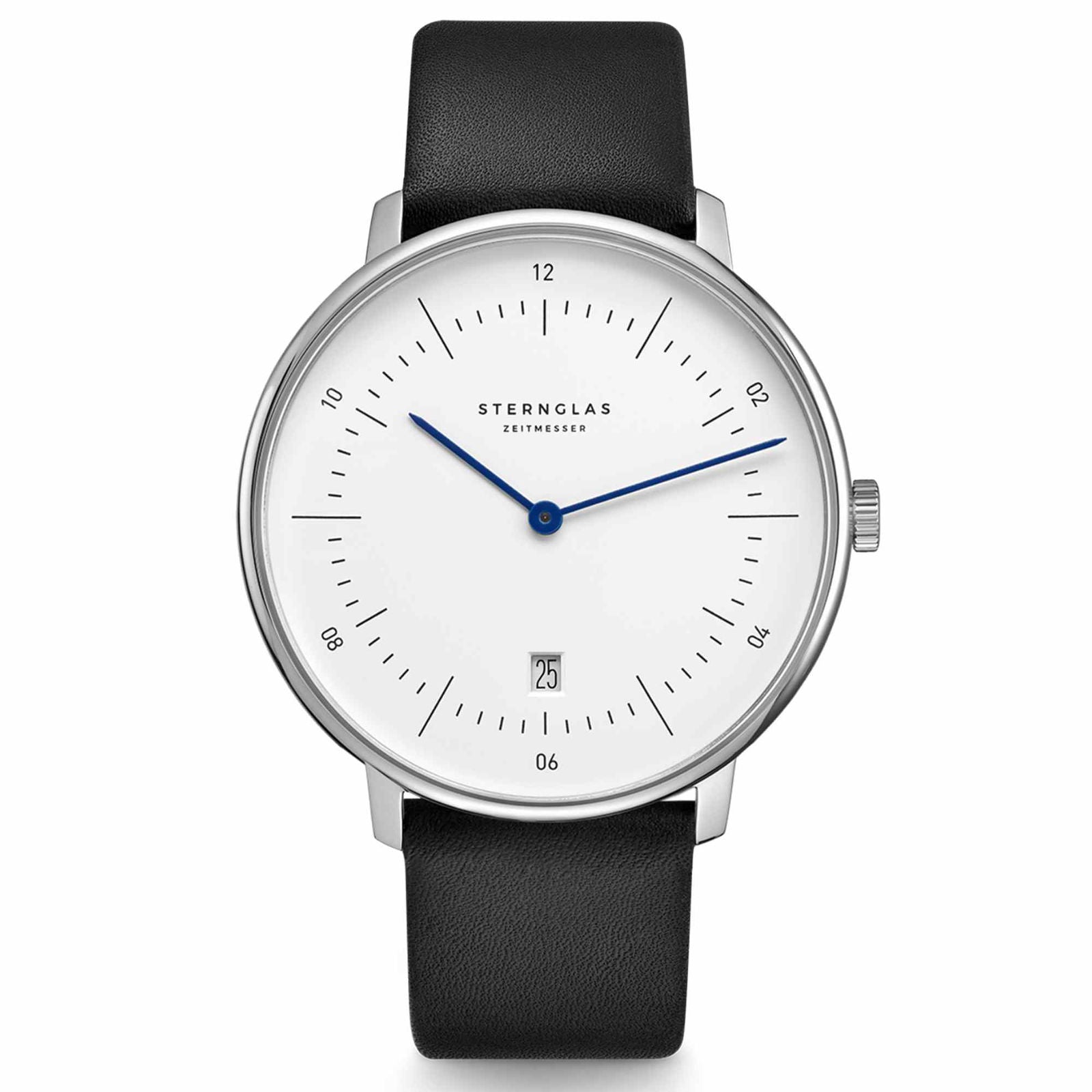 Sternglas NAOS XL 42mm Quartz Watch S01-NX01-PR07, White Dial, Sapphire Crystal, Premium Black Leather Strap, 5 ATM Water Resistant