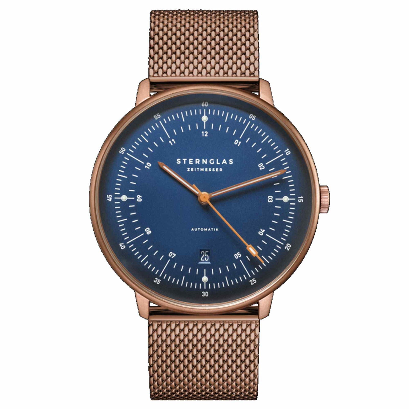 Sternglas HAMBURG AUTOMATIK 42mm Watch S02-HH27-MI11, Blue Satin Dial, Sapphire Crystal, Bronze Mesh Strap, 5 ATM Water Resistant