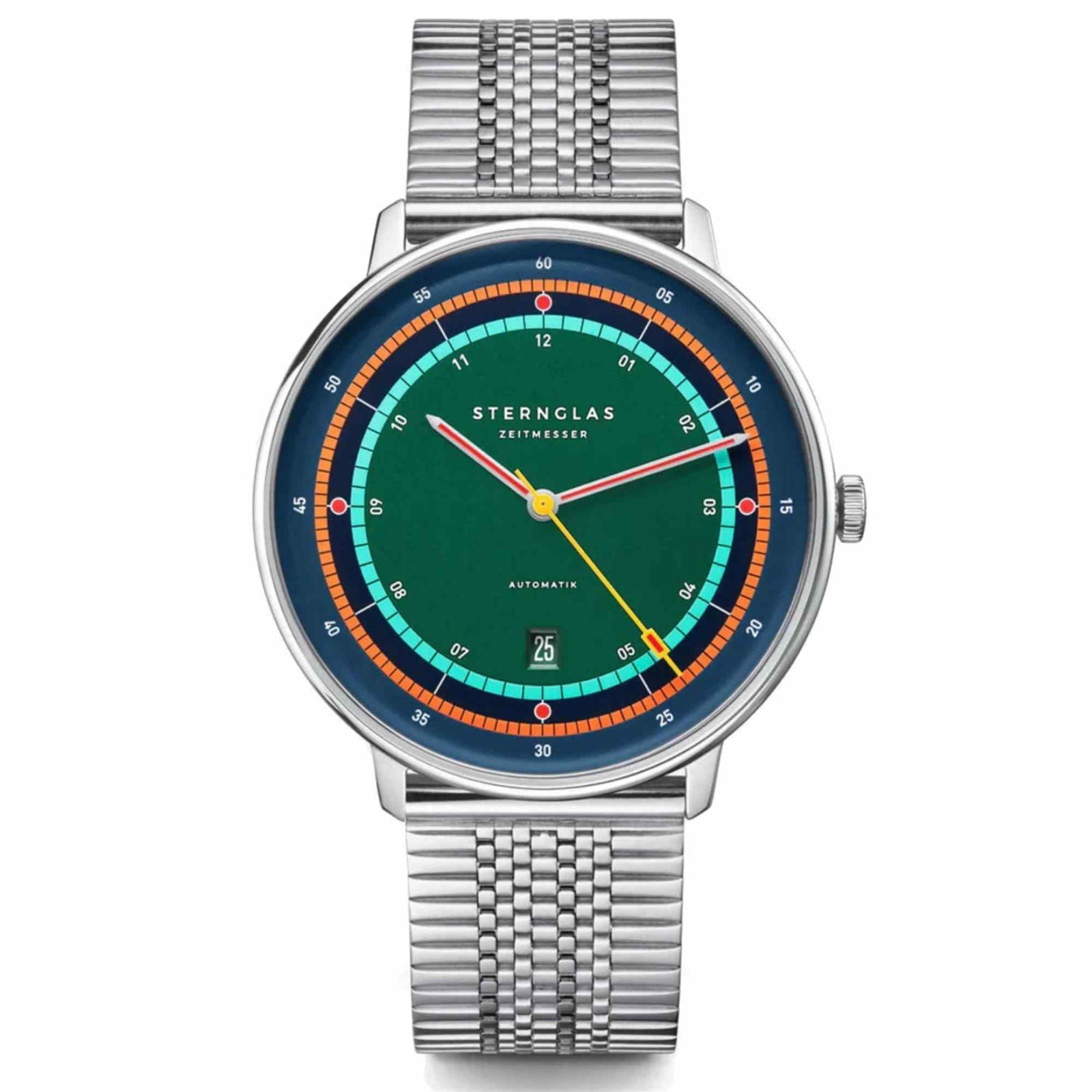 Sternglas HAMBURG AUTOMATIK Edition Argo 42mm Watch S02-HHA08-ME08, Green Dial, Sapphire Crystal, Stainless Steel Bracelet, 5 ATM Water Resistant