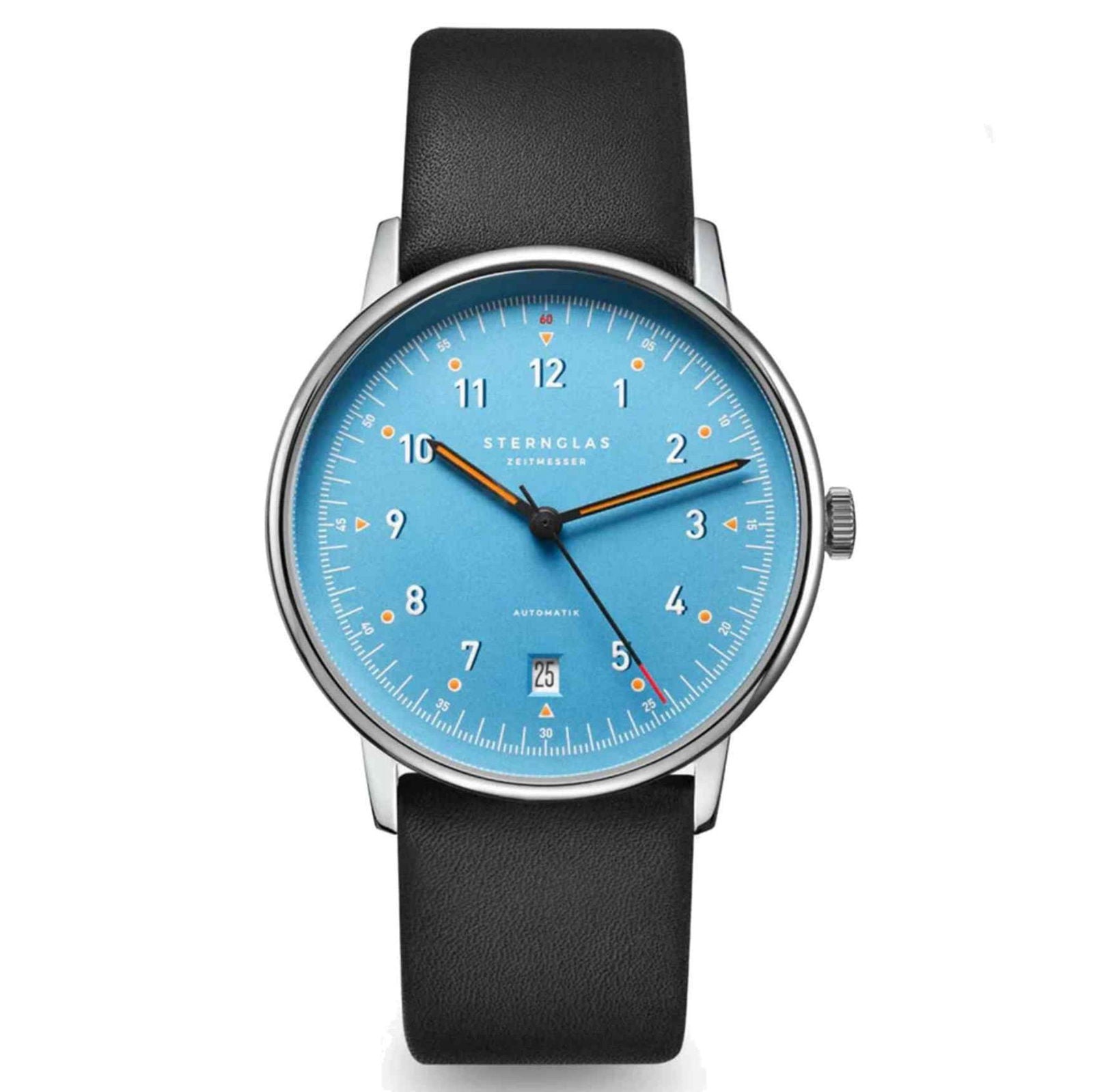Sternglas LUMATIK Automatic 38mm Watch S02-LM17-PR07, Light Blue Dial, Sapphire Crystal, Black Leather Strap, 5 ATM Water Resistant