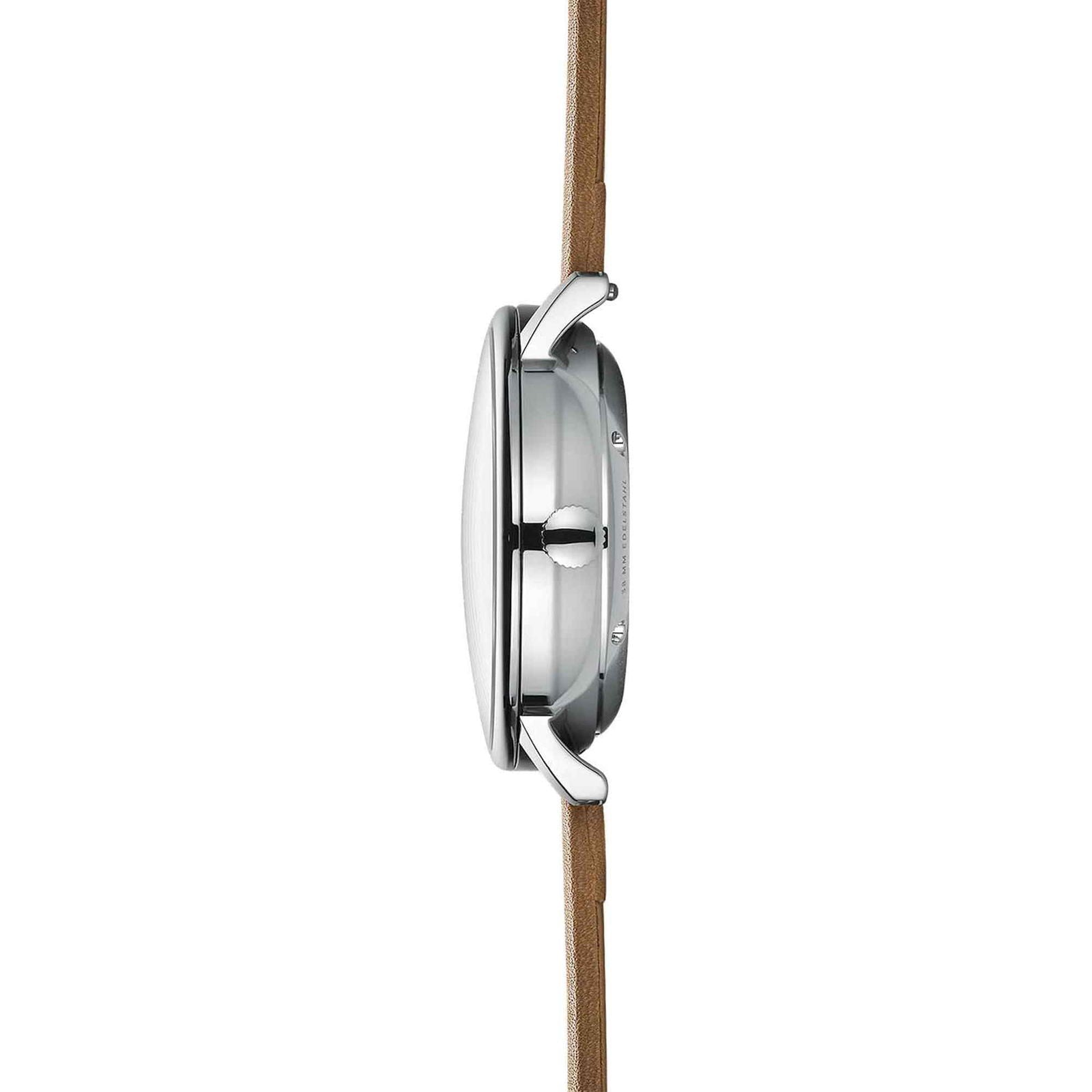 Sternglas Naos/A 38mm Automatic Watch S02-NA01-PR01, White Silver Dial, Sapphire Crystal, Premium Brown Leather Strap, 5 ATM Water Resistant