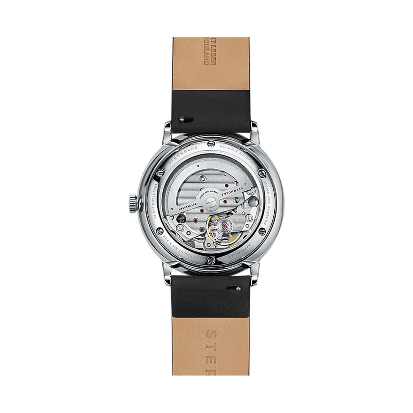 Sternglas Naos/A 38mm Automatic Watch S02-NA01-PR07, White Silver Dial, Sapphire Crystal, Premium Black Leather Strap, 5 ATM Water Resistant