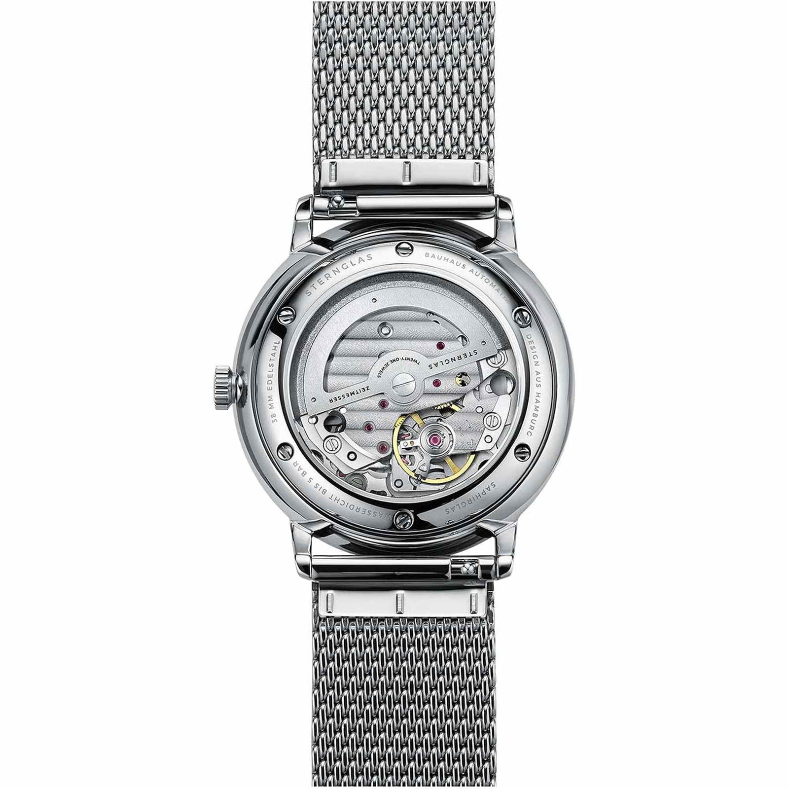 Sternglas Naos/A 38mm Automatic Watch S02-NA03-MI04, Black Silver Dial, Sapphire Crystal, Milanaise Silver Strap, 5 ATM Water Resistant