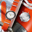 Sternglas HAMBURG Edition Hafen 42mm Watch S01-HHH16-FI02, Grey Dial, Sapphire Crystal, Signal Orange Nylon Strap, 5 ATM Water Resistant