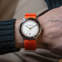 Sternglas HAMBURG Edition Hafen 42mm Watch S01-HHH16-FI02, Grey Dial, Sapphire Crystal, Signal Orange Nylon Strap, 5 ATM Water Resistant