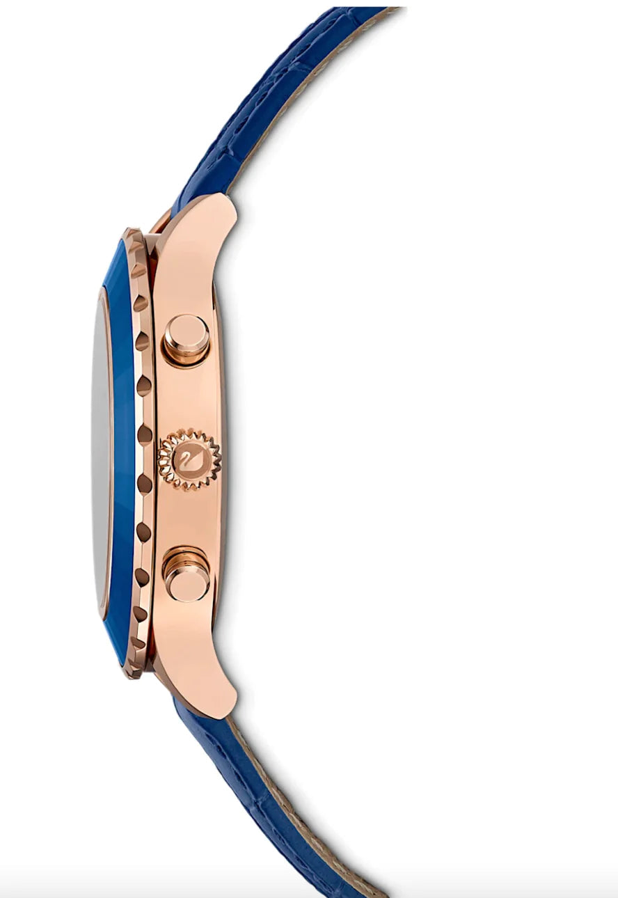 Swarovski Octea Lux Chrono Blue – Rose Gold Stainless Steel & Blue Leather Chronograph Watch | Swiss-Made