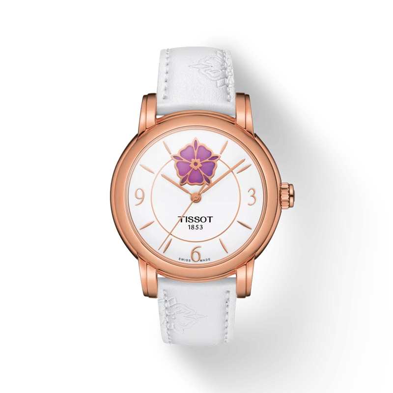 Tissot Lady Heart Flower Powermatic 80 35mm Automatic Watch T0502073701705, White Dial, Rose Gold Stainless Steel Case, Swiss Made, 80-Hour Power Reserve, 30M Water Resistance