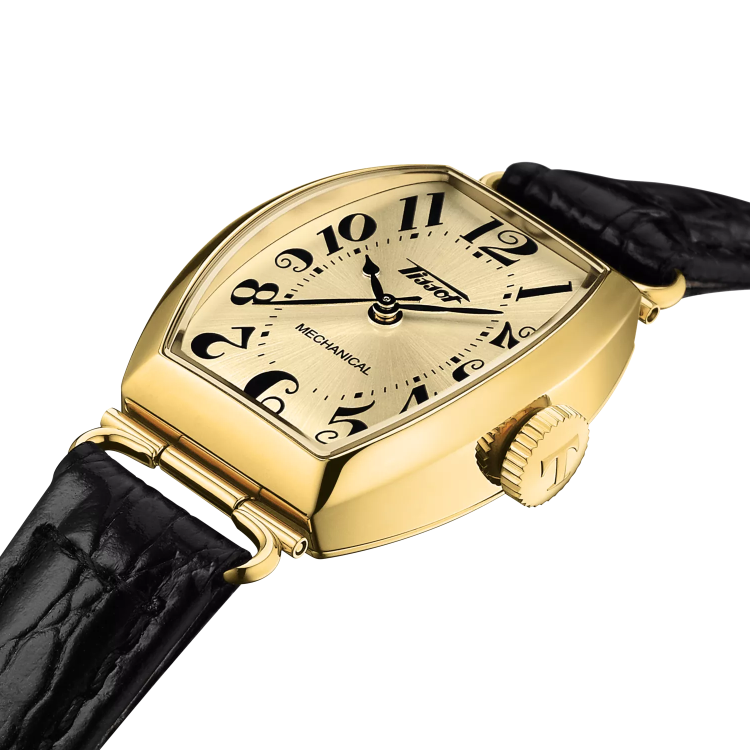 Tissot Heritage Porto Mechanical Small Lady 22mm Watch T1281613626200, Tonneau Case, Ivory Dial, Swiss Mechanical, See-Through Caseback, Black Leather Strap, 30m Water Resistance