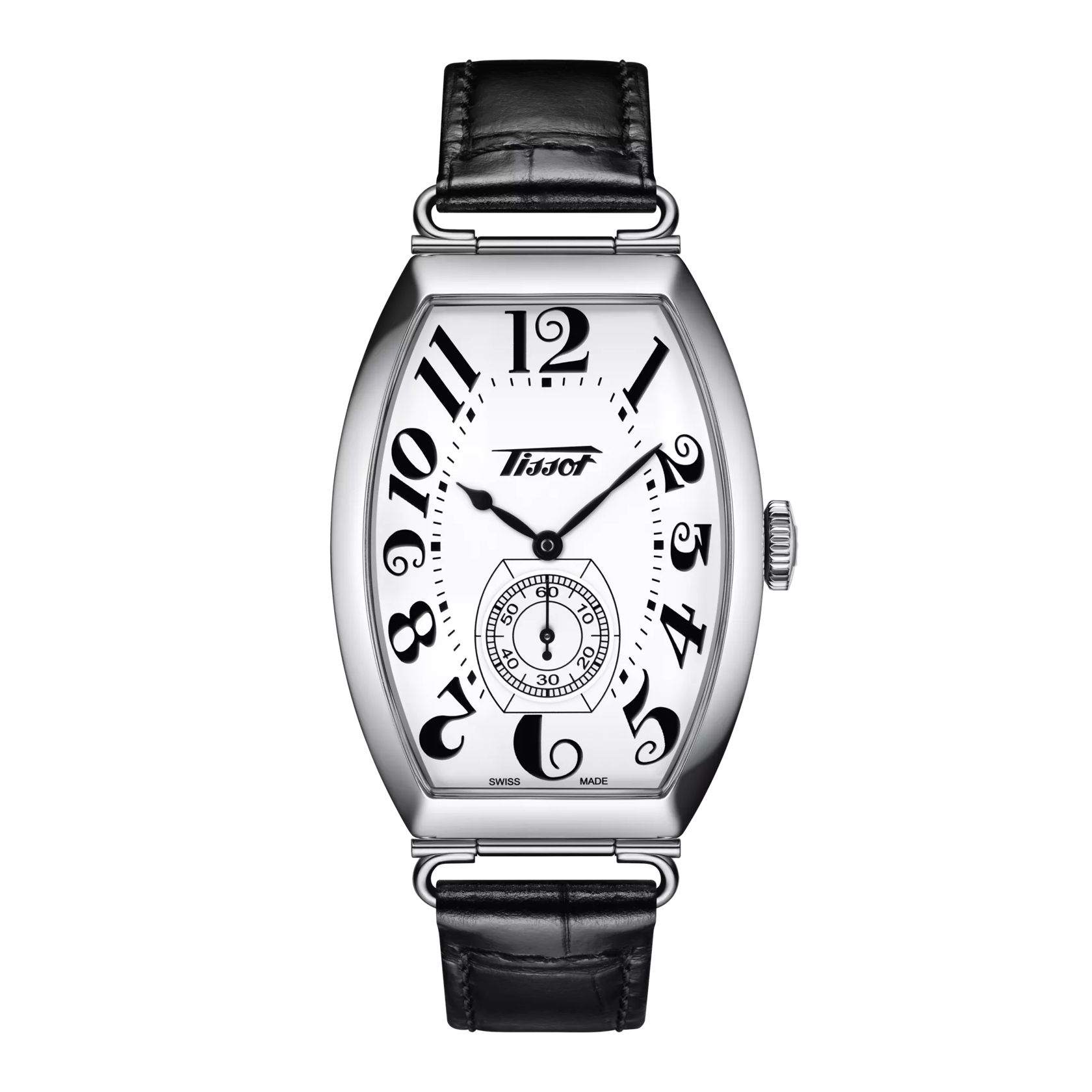 Tissot Men's Heritage Porto Mechanical 31.1mm Watch T1285051601200, Swiss Mechanical, White Dial, Black Leather Strap, 30m Water Resistance