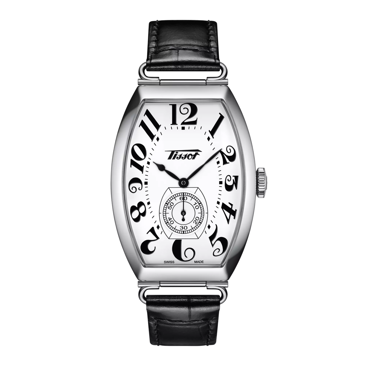 Tissot Men's Heritage Porto Mechanical 31.1mm Watch T1285051601200, Swiss Mechanical, White Dial, Black Leather Strap, 30m Water Resistance