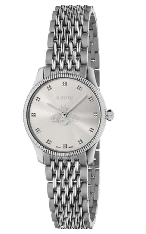 Gucci G-Timeless YA1265019 Ladies Watch – 29mm Stainless Steel, Silver Dial, Sapphire Crystal, Swiss Quartz Movement, Water Resistant
