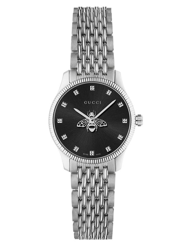 Gucci G-Timeless YA1265020 Ladies Watch – 29mm Stainless Steel, Black Dial, Sapphire Crystal, Swiss Quartz Movement, Water Resistant