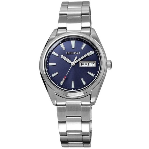 Seiko SUR347P1 – 36mm Blue Dial Quartz Watch, Stainless Steel, Sapphire Crystal, Day-Date Display, 100M Water Resistance