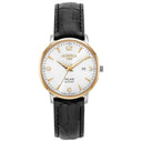 Roamer Valais 32 mm Ladies Battery Watch – Swiss Made, Gold Stainless Steel, Sapphire Crystal, Black Leather Strap, 5ATM Water Resistance
