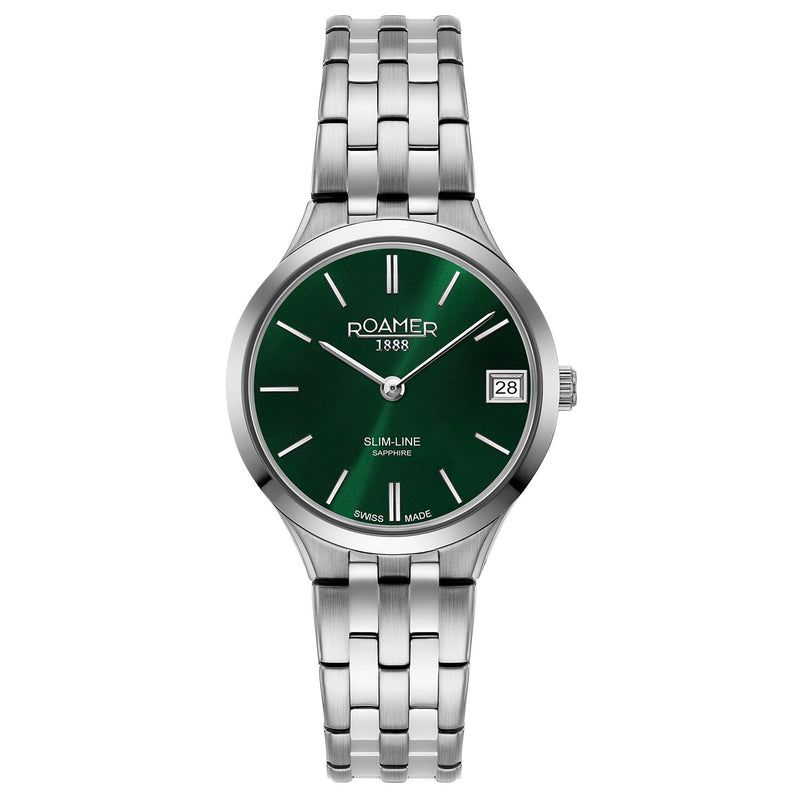 Roamer Slim-Line Classic 30 mm Ladies Watch – Green Dial, Stainless Steel Strap, Swiss Quartz Movement