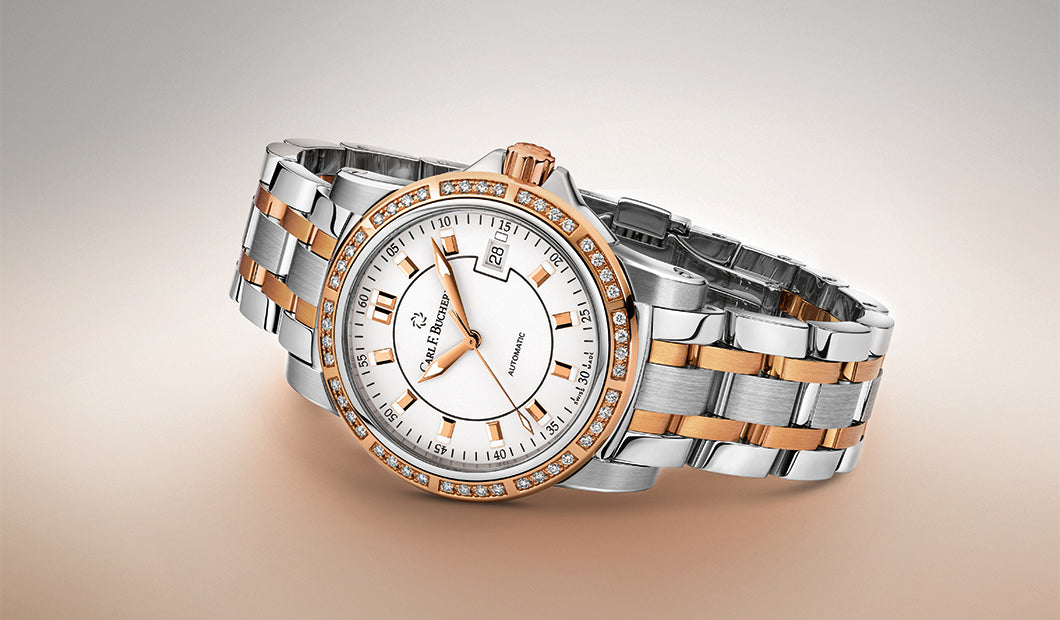 Carl F. Bucherer Patravi Women's 27mm Automatic Watch 00.10621.07.77.31 – Swiss Automatic Movement, Mother-of-Pearl Dial with Diamond Markers, Two-Tone Stainless Steel & 18K Rose Gold Case, 30m Water Resistance