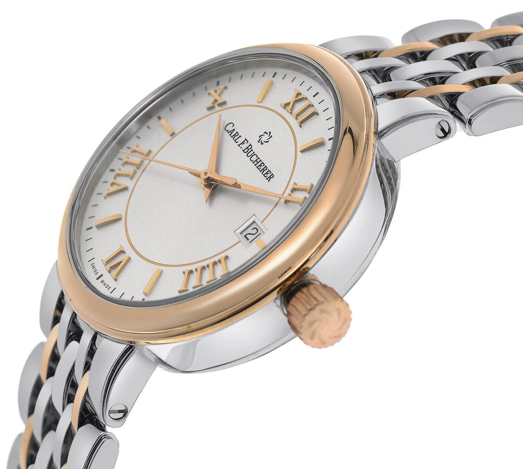 Carl F. Bucherer Adamavi Men's 39mm Automatic Watch 00.10314.07.15.21 – Swiss Automatic Movement, Silver Dial, 18K Rose Gold Case & Stainless Steel Bracelet, 30m Water Resistance