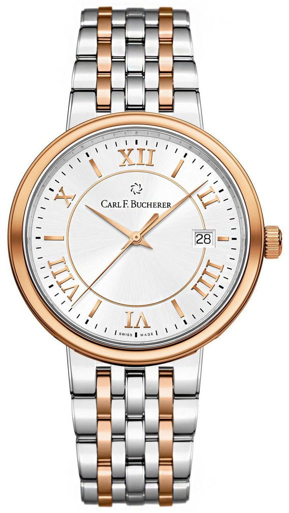 Carl F. Bucherer Adamavi Men's 39mm Automatic Watch 00.10314.07.15.21 – Swiss Automatic Movement, Silver Dial, 18K Rose Gold Case & Stainless Steel Bracelet, 30m Water Resistance