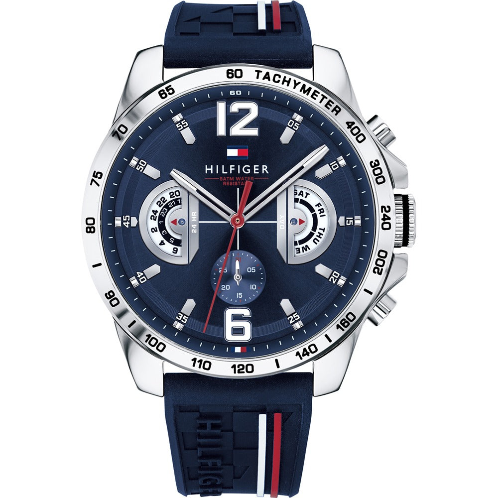 Tommy Hilfiger 1791476 – 46mm Quartz Men’s Watch, Blue Dial Silicone Strap