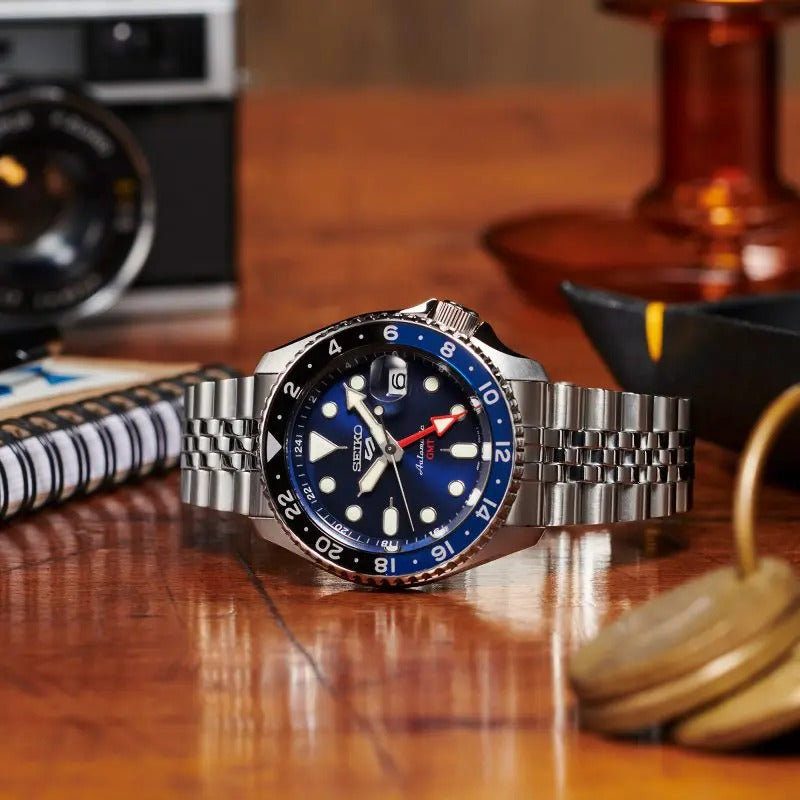 Seiko 5 Sports ‘Blueberry’ GMT SSK003K1 – Japanese Made Automatic Watch, 42.5mm, Hardlex Crystal, Stainless Steel, 100M Water Resistance