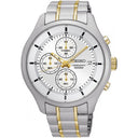 Seiko Chronograph Quartz Silver Dial Men's Watch SKS541P1 – Japanese Made 43mm Stainless Steel, Two-Tone Gold Accents, 100M Water Resistance