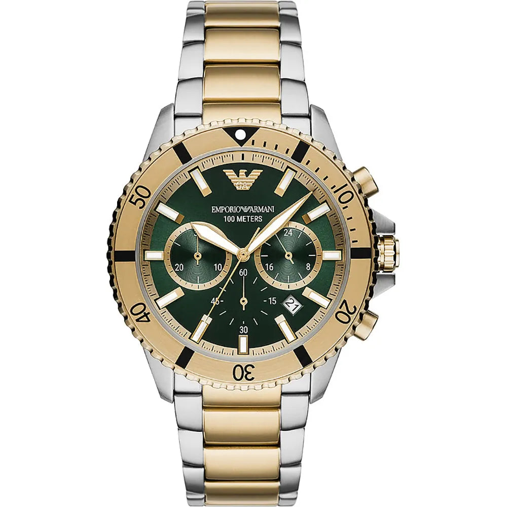 Emporio Armani AR11586 43mm Bicolor Black Dial Mens Watch