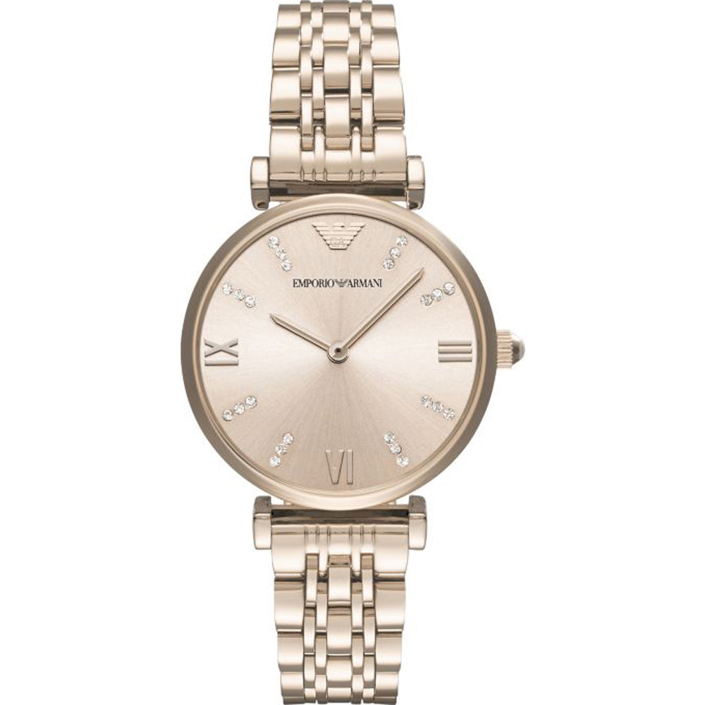 Emporio Armani Ladies Watch 32mm AR11059 – Rose Gold Dial, Stainless Steel, Quartz, Mineral Crystal, Elegant Mesh Strap