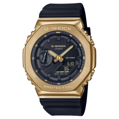 Casio G-Shock GM2100G-1A9 Watch | Gold Ion-Plated Metal Bezel, Black &amp; Gold, 200M Water Resistant