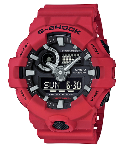 Casio G-Shock GA700-4A Watch | Iconic Red, Super Illuminator, 3D Face, 200M Water Resistant