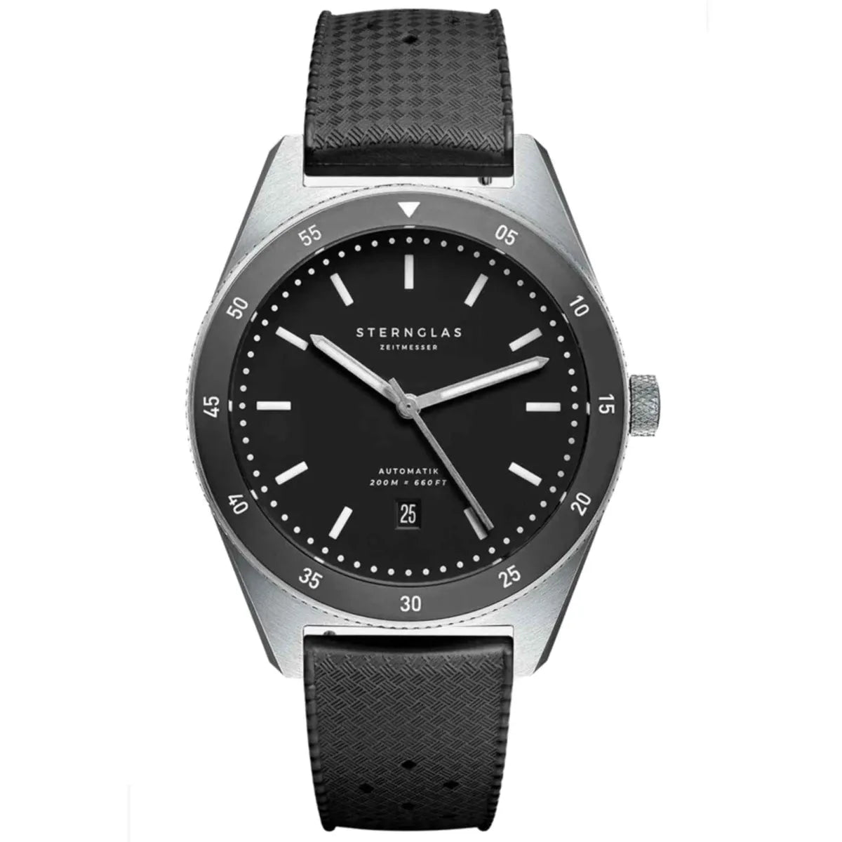 Sternglas MARUS 42mm Automatic Dive Watch S02-MA03-KA04, Black Luminova Dial, Sapphire Crystal, Black Rubber Strap, 20 ATM Water Resistant