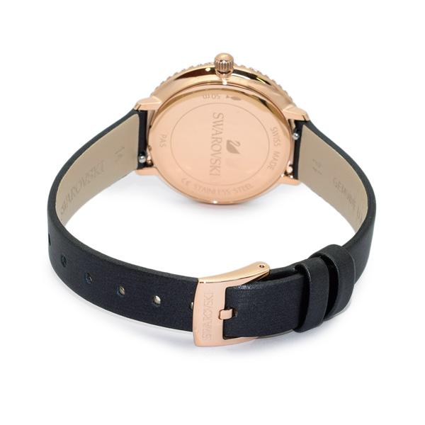 Swarovski Crystal Frost Black Dial Watch – Rose Gold PVD Case & Black Leather Strap | Swiss Made Women's Timepiece