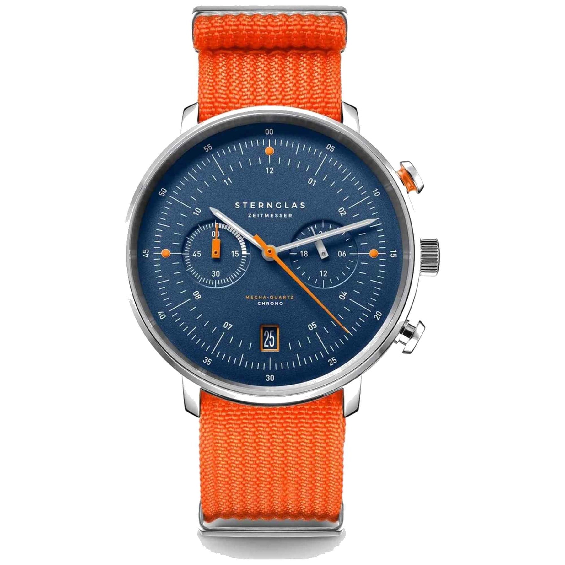 Sternglas Hamburg Chronograph Küste Edition 42mm Watch S01-HC06-FI02, Dark Blue Dial, Sapphire Crystal, Signal Orange Nylon Strap, 5 ATM Water Resistant