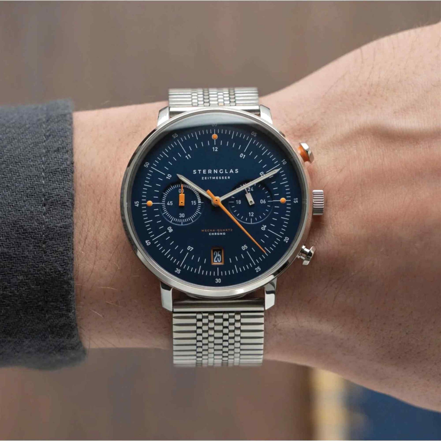 Sternglas Hamburg Chronograph Küste Edition 42mm Watch S01-HC06-ME08, Dark Blue Dial, Sapphire Crystal, SuperSlim Metal Bracelet, 5 ATM Water Resistant