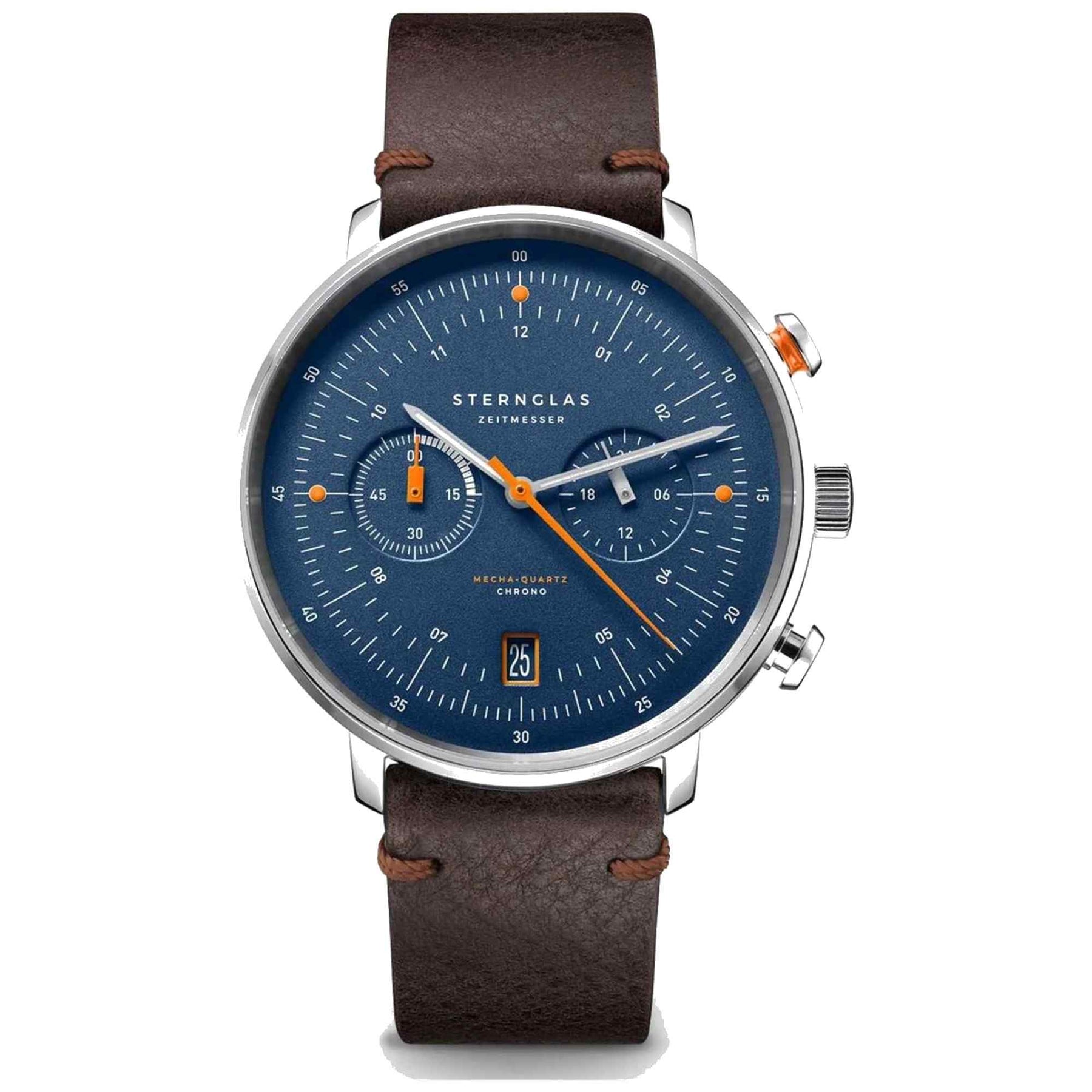 Sternglas Hamburg Chronograph Küste Edition 42mm Watch S01-HC06-VI11, Dark Blue Dial, Sapphire Crystal, Vintage Mocha Leather Strap, 5 ATM Water Resistant