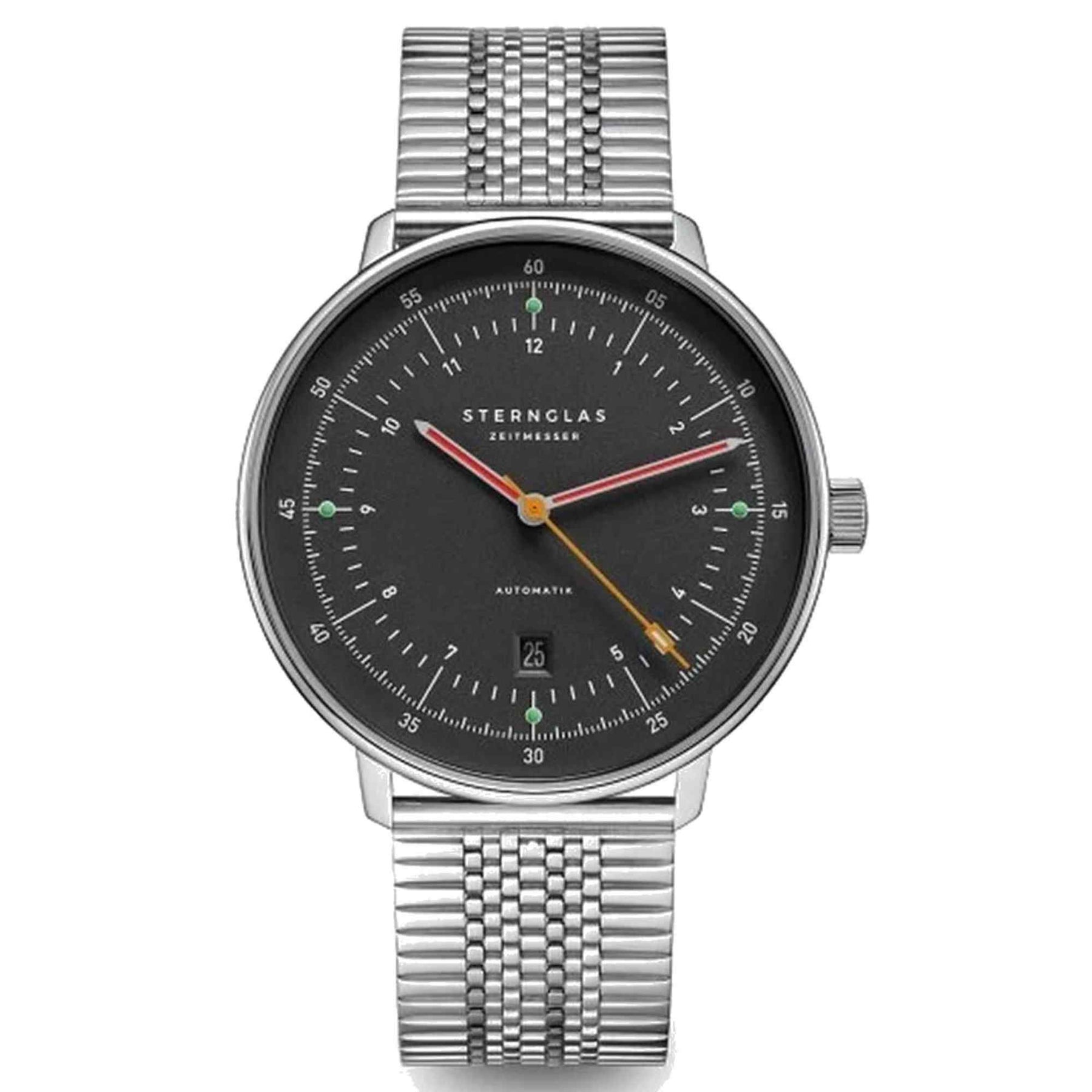 Sternglas HAMBURG 42mm Automatic Watch S02-HH39-ME08, Graphite Grey Dial, Sapphire Crystal, SuperSlim Silver Stainless Steel Bracelet, 5 ATM Water Resistant