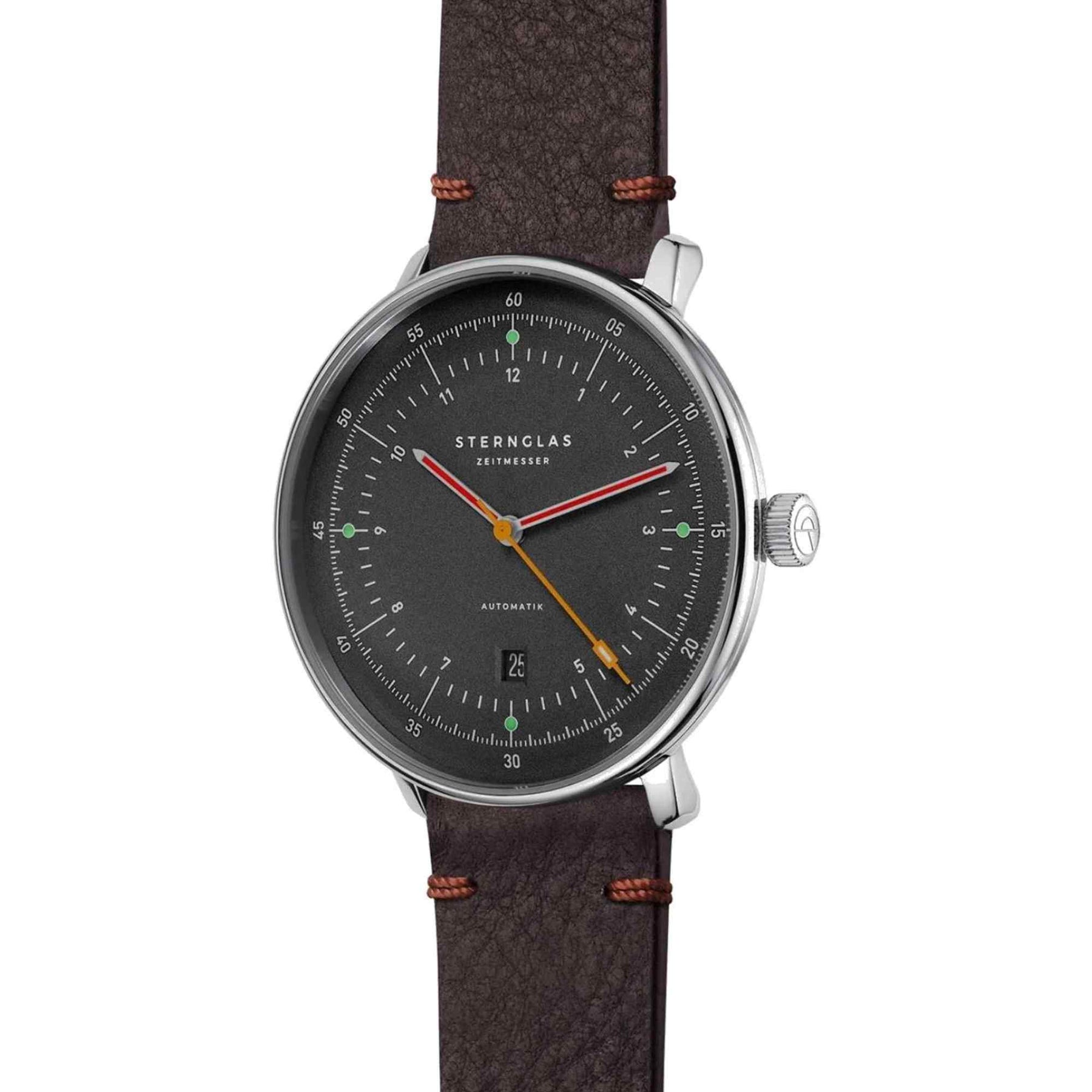 Sternglas HAMBURG 42mm Automatic Watch S02-HH39-VI11, Graphite Grey Dial, Sapphire Crystal, Vintage Mocha Leather Strap, 5 ATM Water Resistant