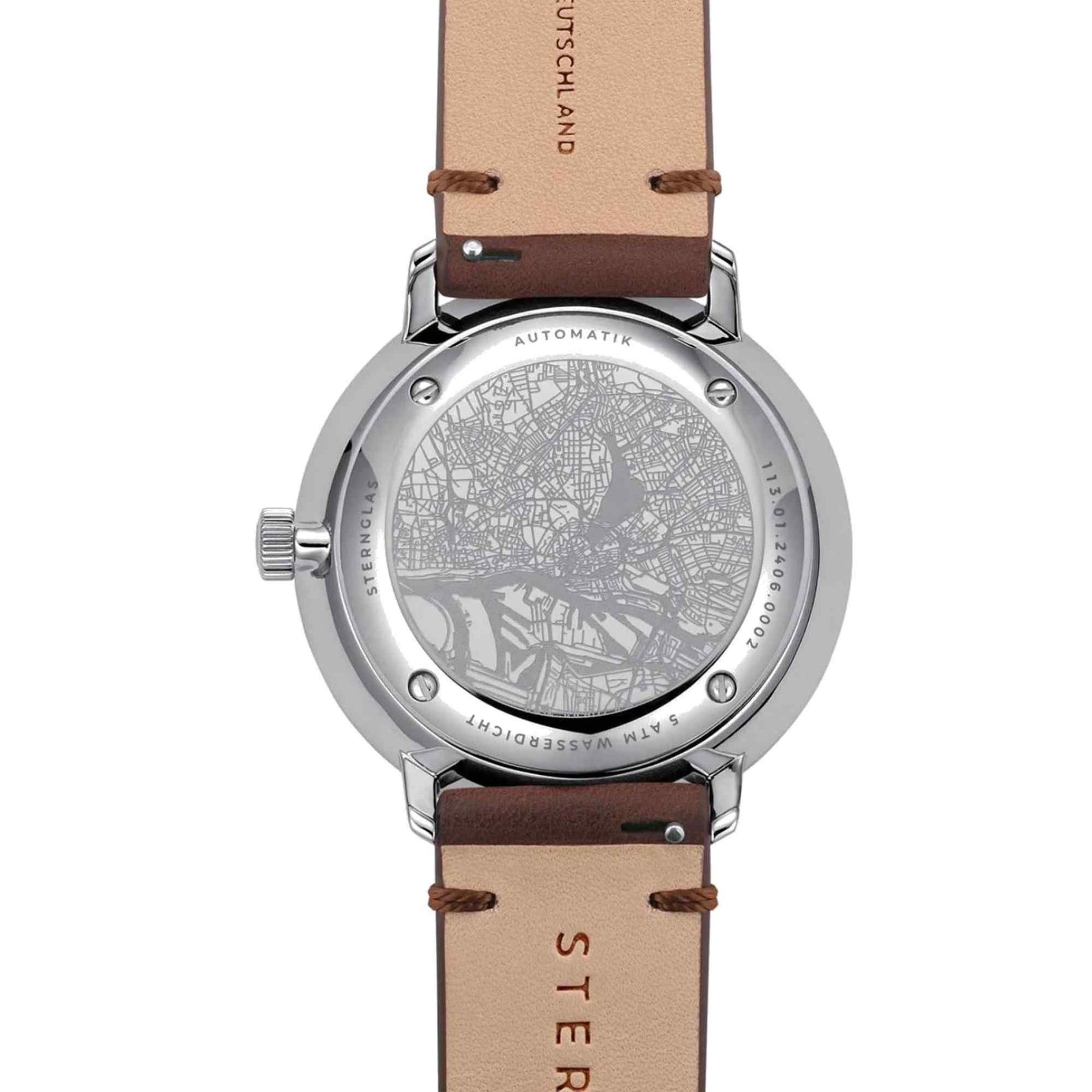 Sternglas HAMBURG 42mm Automatic Watch S02-HH39-VI11, Graphite Grey Dial, Sapphire Crystal, Vintage Mocha Leather Strap, 5 ATM Water Resistant